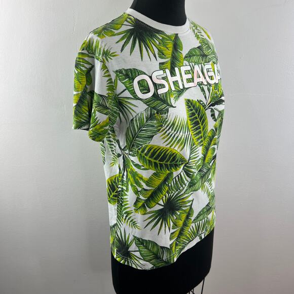 Osheaga White Green Top FESTIVAL Tropical Leaf Graphic Crew Neck Classic Size XS - Picture 4 of 10